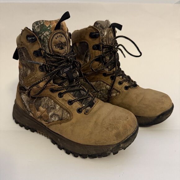 Rocky Youth Outdoor Hunting Boots Size 3M Camo Brown Hiking Thinsulate Insulated - Picture 1 of 10